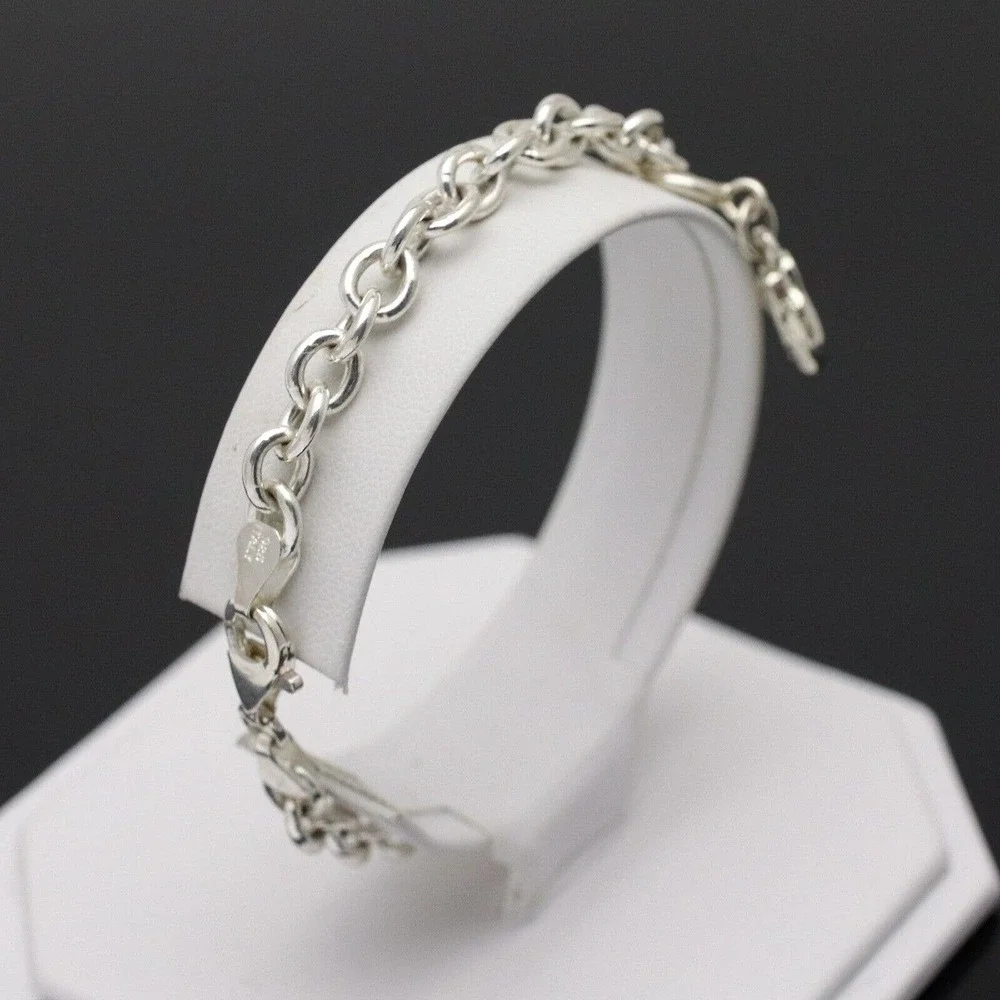 Vintage SU Sterling Silver 925 Dolphin Charm Link Bracelet 7.5"_8
